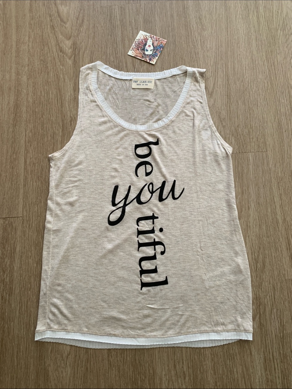 The Classic Cream Tank with Black 'be you tiful' Script